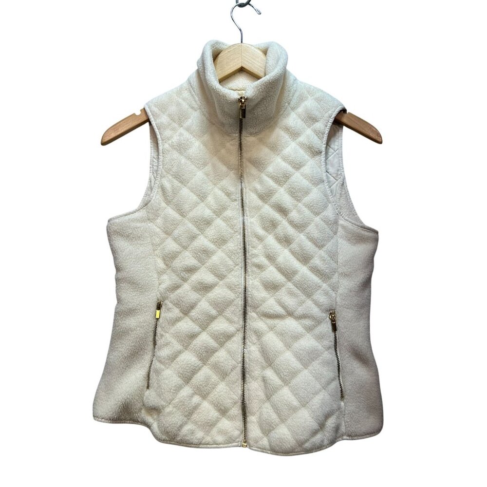 Abercrombie & Fitch Women Quilted Sherpa Vest Jacket Small Ivory Full Zip Winter